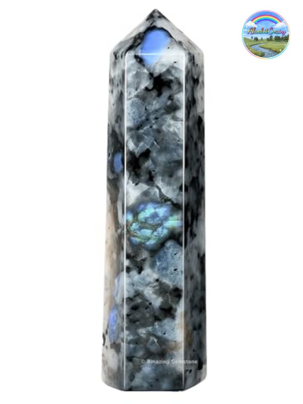 Large Rainbow Moonstone Crystal Tower Point Obelisk